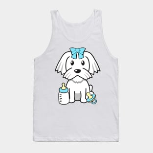 Cute white dog wearing a blue ribbon Tank Top